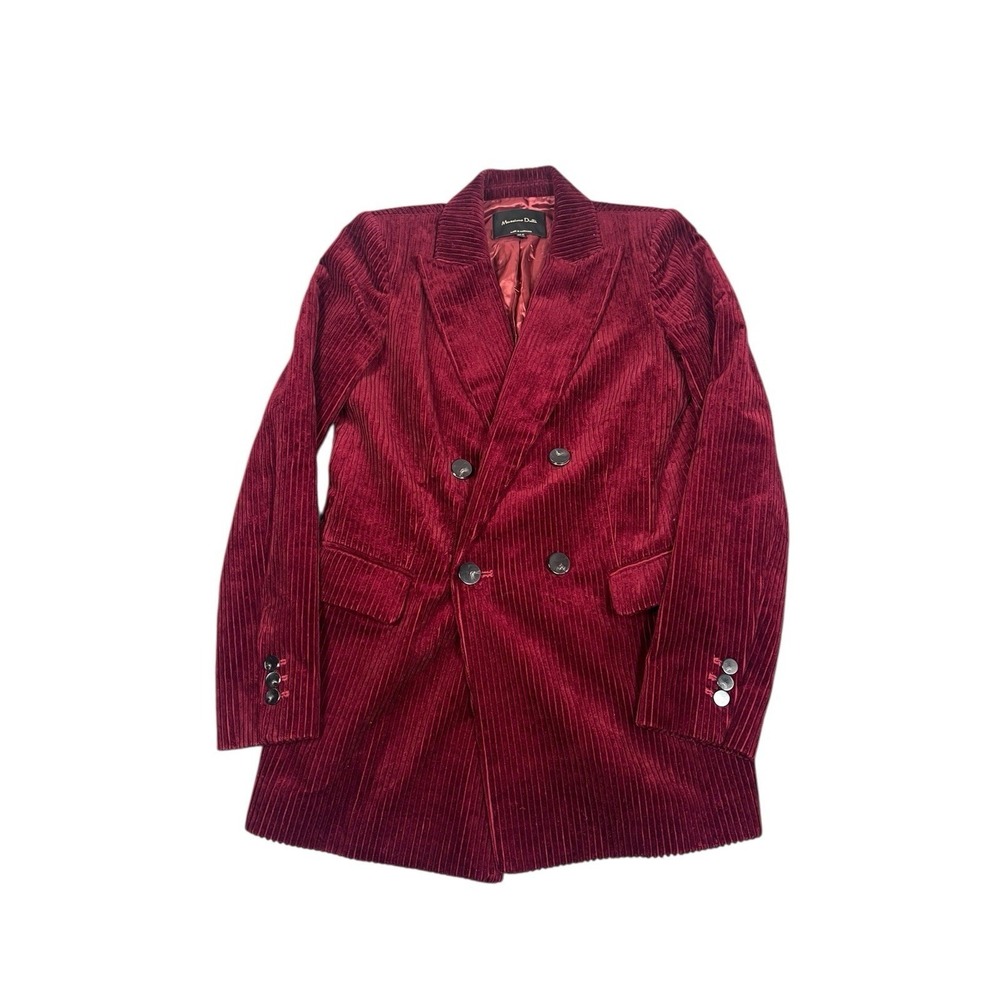 Massimo Dutti Womens Corduroy Double Breasted Jacket Red Velvet  IT 36 US 4